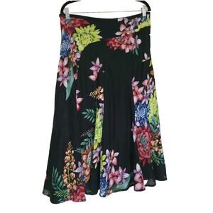 Pomodoro Floral Midi Skirt Womens UK 16 US 12 Black Multi Boho Cottage A-line